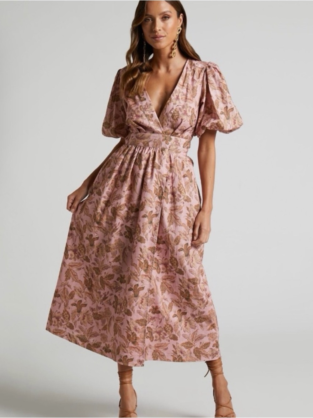 Showpo Amalie Floral Linen Wrap Midi Dress NWT Sz 6 Cottagecore